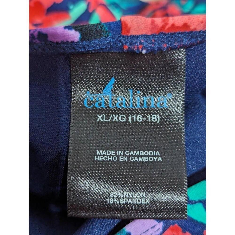 Catalina Women's XL 16/18 Orange Blue Floral One-Piece Halter Top Swimsuit - Picture 3 of 8